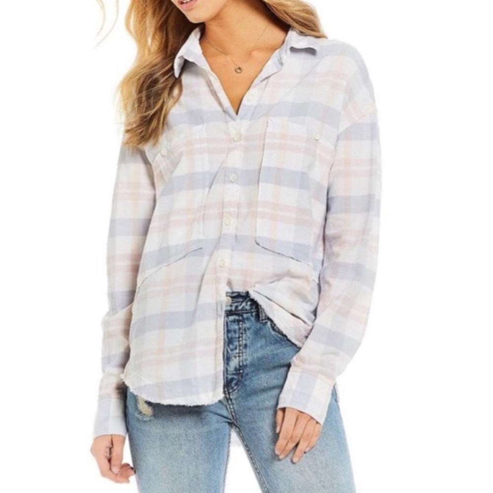 Free People Loveland Plaid Button Down Shirt Size large
